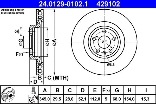 ATE Brake rotors 24.0129-0102.1 for AUDI A5, A4, Q5