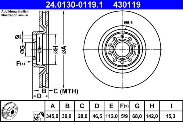 ATE Brake rotors 24.0130-0119.1 for AUDI A4