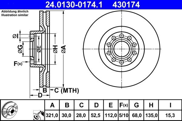 ATE Brake rotors 24.0130-0174.1 for AUDI A6