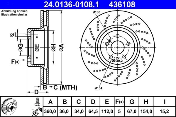 ATE Brake rotors 24.0136-0108.1 suitable for MERCEDES-BENZ S-Class, C-Class, E-Class