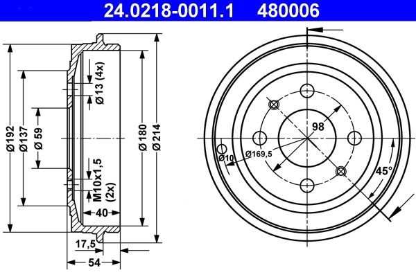 24.0218-0011.1 ATE 480006 Bremstrommel 214,0mm