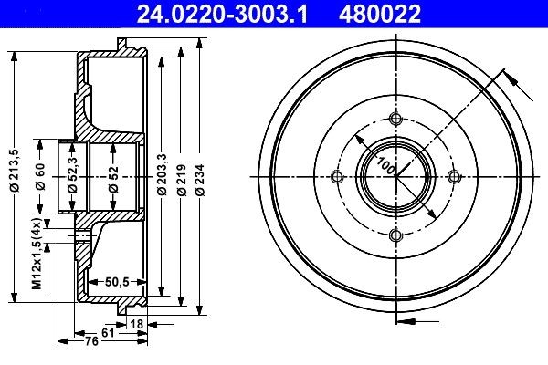 480022 ATE without wheel bearing, without ABS sensor ring, 234,0mm Drum Brake 24.0220-3003.1 buy