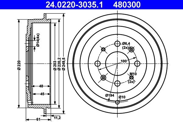 24.0220-3035.1 ATE Drum brake kit OPEL 249,5mm