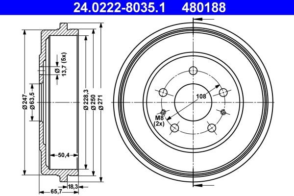 ATE 24.0222-8035.1 Brake Drum 271,0mm