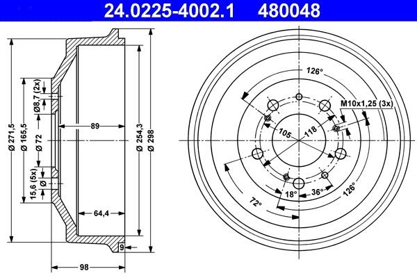 ATE 24.0225-4002.1 Brake Drum 298,0mm