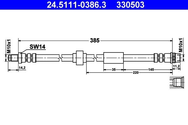 RENAULT SPORT SPIDER 1995 Rohre und Schläuche - Original ATE 24.5111-0386.3 Länge: 385mm, Innengewinde: M10x1mm, Außengewinde: M10x1mm