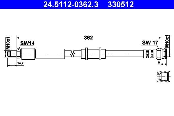 330512 ATE 362 mm, M10x1 Length: 362mm, Internal Thread: M10x1mm, External Thread: M10x1mm Brake line 24.5112-0362.3 buy