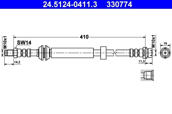 24.5124-0411.3 ATE Brake flexi hose FORD 410 mm, M10x1