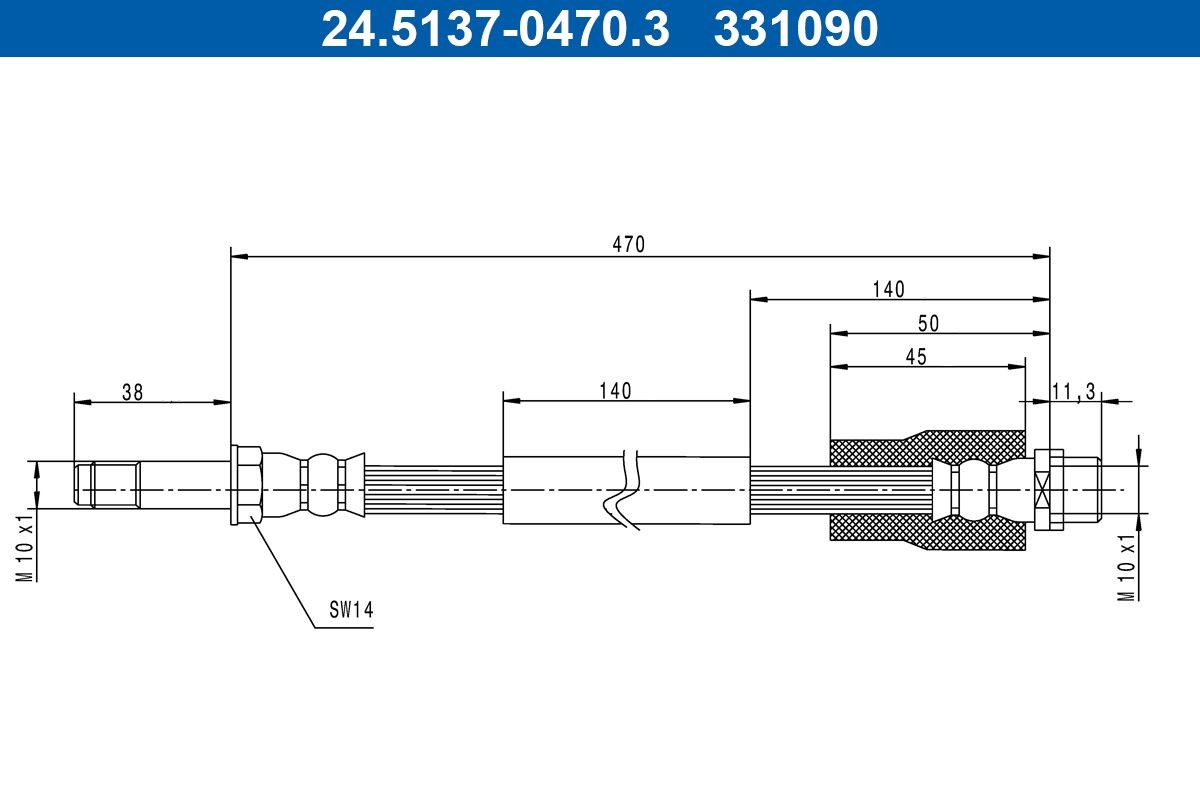 Original ATE 331090 Flexible brake pipe 24.5137-0470.3 for MERCEDES-BENZ SPRINTER