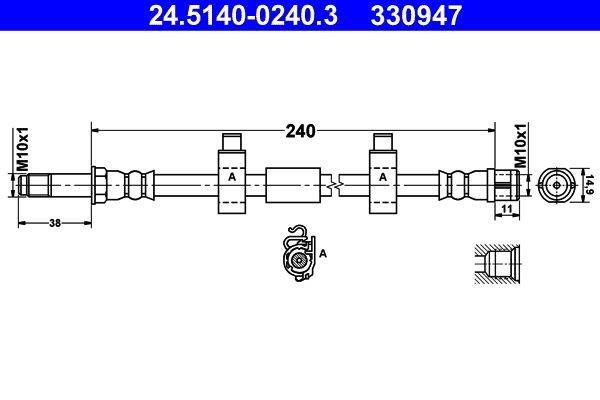 330947 ATE 240 mm, M10x1 Length: 240mm, Internal Thread: M10x1mm, External Thread: M10x1mm Brake line 24.5140-0240.3 buy