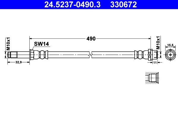 Mercedes SPRINTER Flexible brake hose 959532 ATE 24.5237-0490.3 online buy
