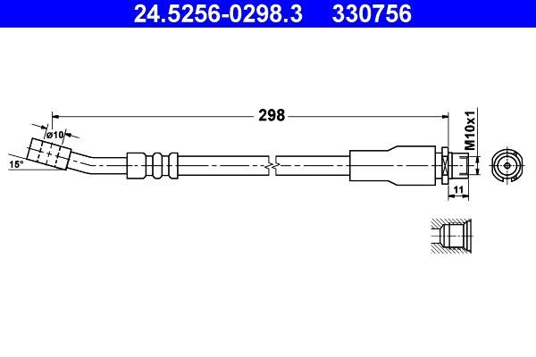 24.5256-0298.3 ATE Brake flexi hose OPEL 298 mm, M10x1