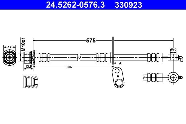 24.5262-0576.3 ATE Brake flexi hose TOYOTA 575 mm, M10x1
