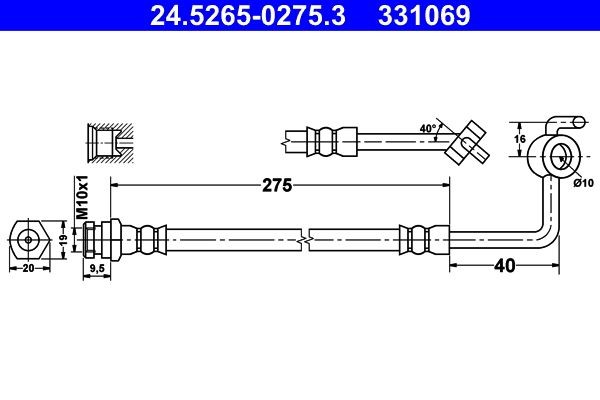 24.5265-0275.3 ATE Brake flexi hose MAZDA 275 mm, M10x1
