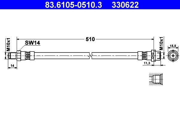 Original ATE 330622 Flexible brake line 83.6105-0510.3 for MERCEDES-BENZ SPRINTER