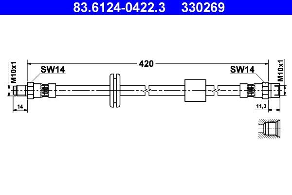 Original ATE 330269 Flexible brake line 83.6124-0422.3 for BMW 5 Series