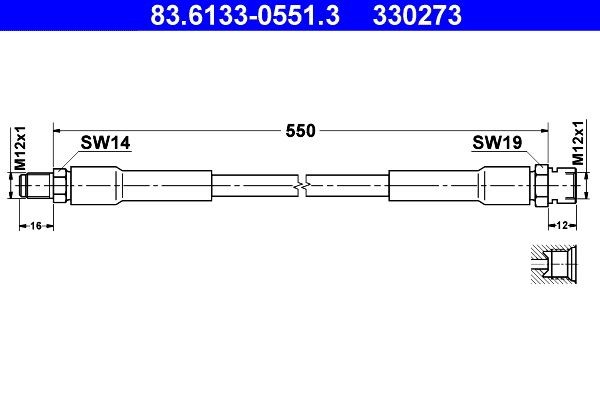 330273 ATE 550 mm, M12x1 Length: 550mm, Internal Thread: M12x1mm, External Thread: M12x1mm Brake line 83.6133-0551.3 buy