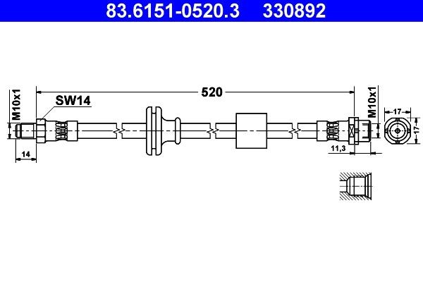 ATE 83.6151-0520.3 Brake hose 520 mm, M10x1