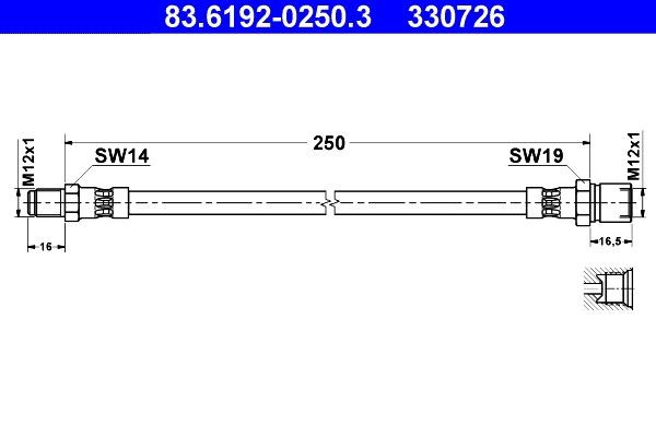 ATE 83.6192-0250.3 Bremsschlauch für MERCEDES-BENZ UNIMOG LKW in Original Qualität