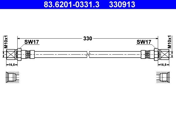 330913 ATE 330 mm Length: 330mm, Internal Thread 1: M10x1mm, Internal Thread 2: M10x1mm Brake line 83.6201-0331.3 buy