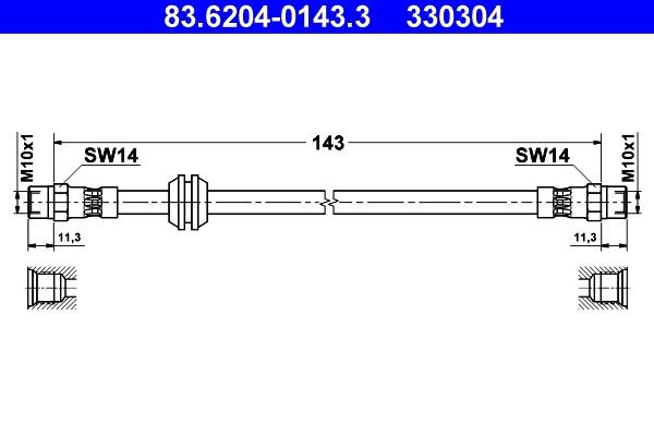 330304 ATE 145 mm Length: 145mm, Internal Thread 1: M10x1mm, Internal Thread 2: M10x1mm Brake line 83.6204-0143.3 buy