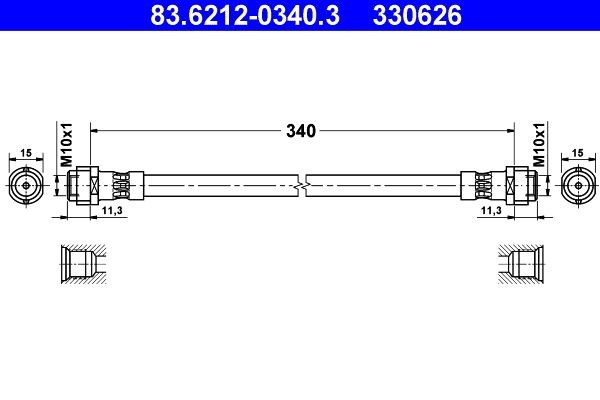 330626 ATE 340 mm Length: 340mm, Internal Thread 1: M10x1mm, Internal Thread 2: M10x1mm Brake line 83.6212-0340.3 buy