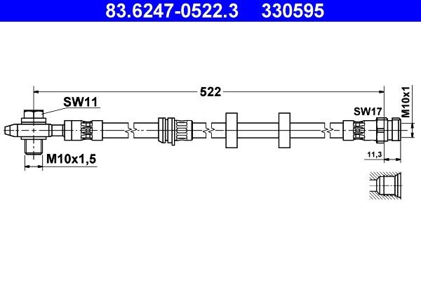83.6247-0522.3 Flexible brake pipe 83.6247-0522.3 ATE 522 mm, M10x1