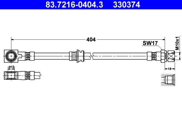 Original 83.7216-0404.3 ATE Flexible brake line OPEL