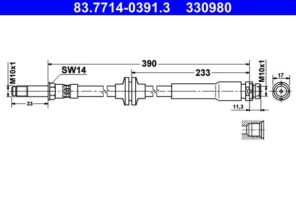 330980 ATE 390 mm, M10x1 Length: 390mm, Internal Thread: M10x1mm, External Thread: M10x1mm Brake line 83.7714-0391.3 buy