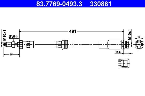 330861 ATE 491 mm, M10x1 Length: 491mm, Internal Thread: M10x1mm, External Thread: M10x1mm Brake line 83.7769-0493.3 buy
