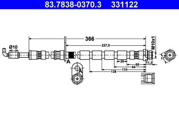 331122 ATE 366 mm, M10x1 Length: 366mm, Internal Thread: M10x1mm Brake line 83.7838-0370.3 buy