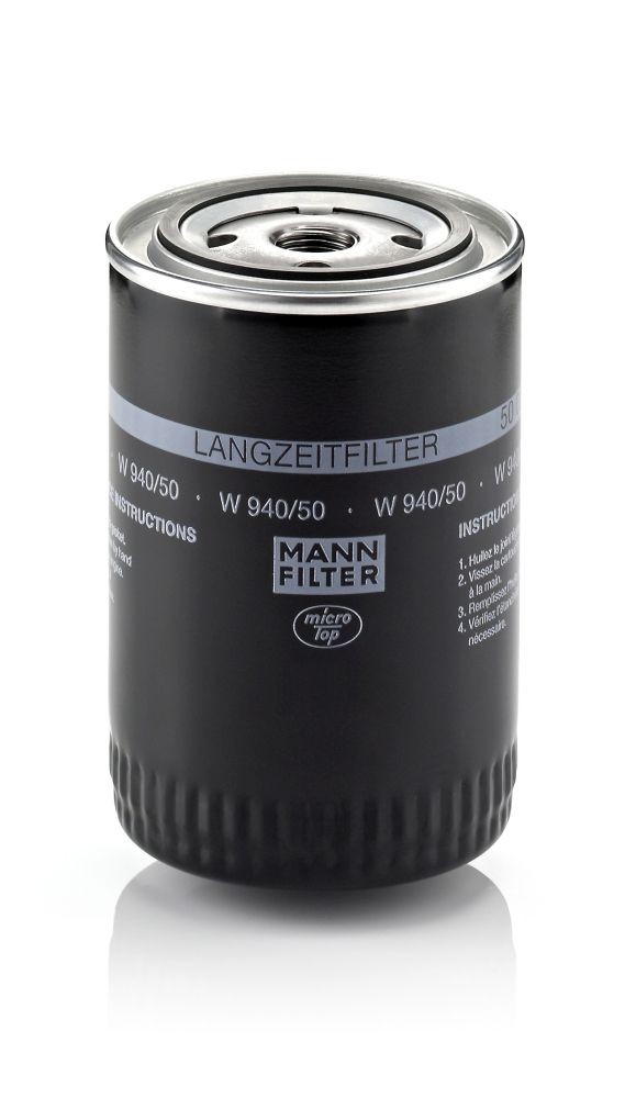 W940/50 Oil filter W 940/50 MANN-FILTER 3/4-16 UNF, with one anti-return valve, Spin-on Filter