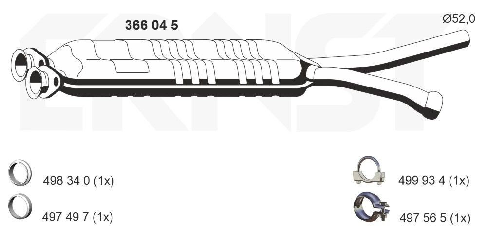 Original 366045 ERNST Centre silencer CHEVROLET