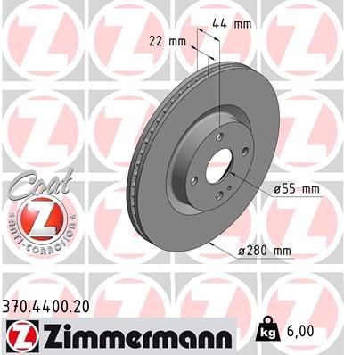 ZIMMERMANN COAT Z 370.4400.20 Brake disc 280x22mm, 5/4, 4x100, internally vented, Coated