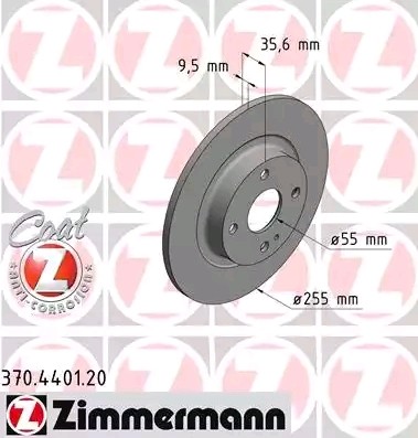 ZIMMERMANN COAT Z 370.4401.20 Brake disc 255x10mm, 5/4, 4x100, solid, Coated