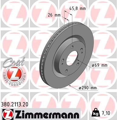 ZIMMERMANN COAT Z 380.2113.20 Brake disc 290x26mm, 7/5, 5x114, internally vented, Coated