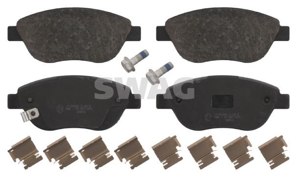 SWAG 40 91 6630 Brake pad set Front Axle, with acoustic wear warning, with fastening material