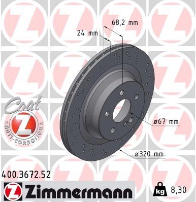 ZIMMERMANN SPORT COAT Z 400.3672.52 Brake disc 320x24mm, 6/5, 5x112, internally vented, Perforated, Coated, High-carbon
