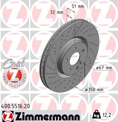 ZIMMERMANN COAT Z 400.5516.20 Brake disc 350x32mm, 6/5, 5x112, internally vented, slotted/perforated, Coated