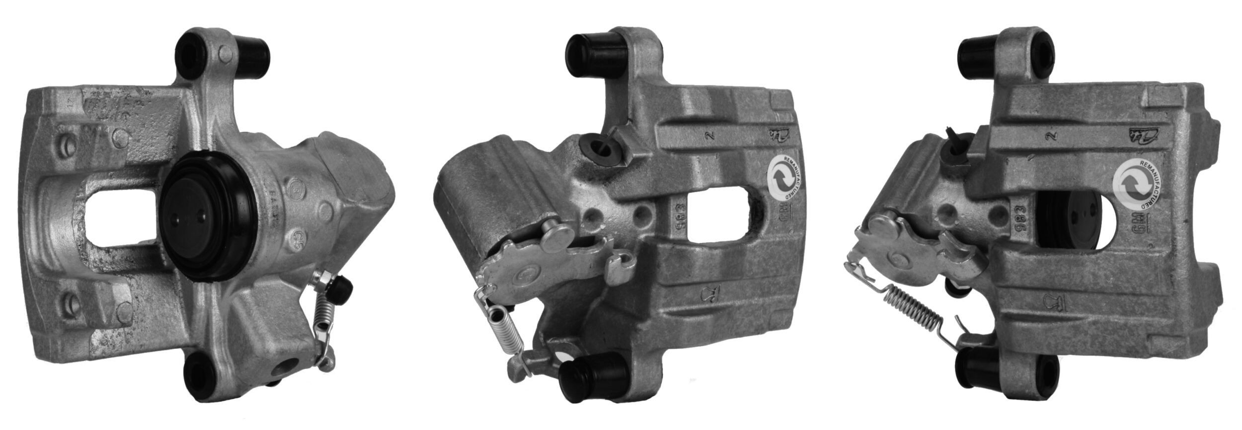 DRI 4185410 Brake caliper Aluminium, Rear Axle Left, behind the axle, for vehicles without sports package