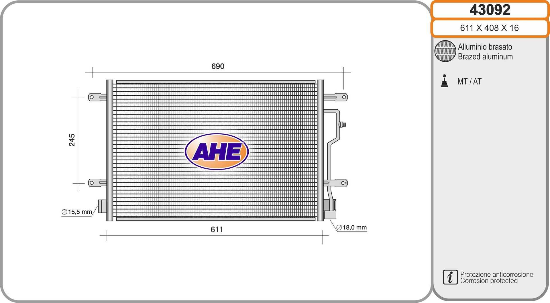 AHE 43092 Condensador, aire acondicionado 8E0 260 403 D