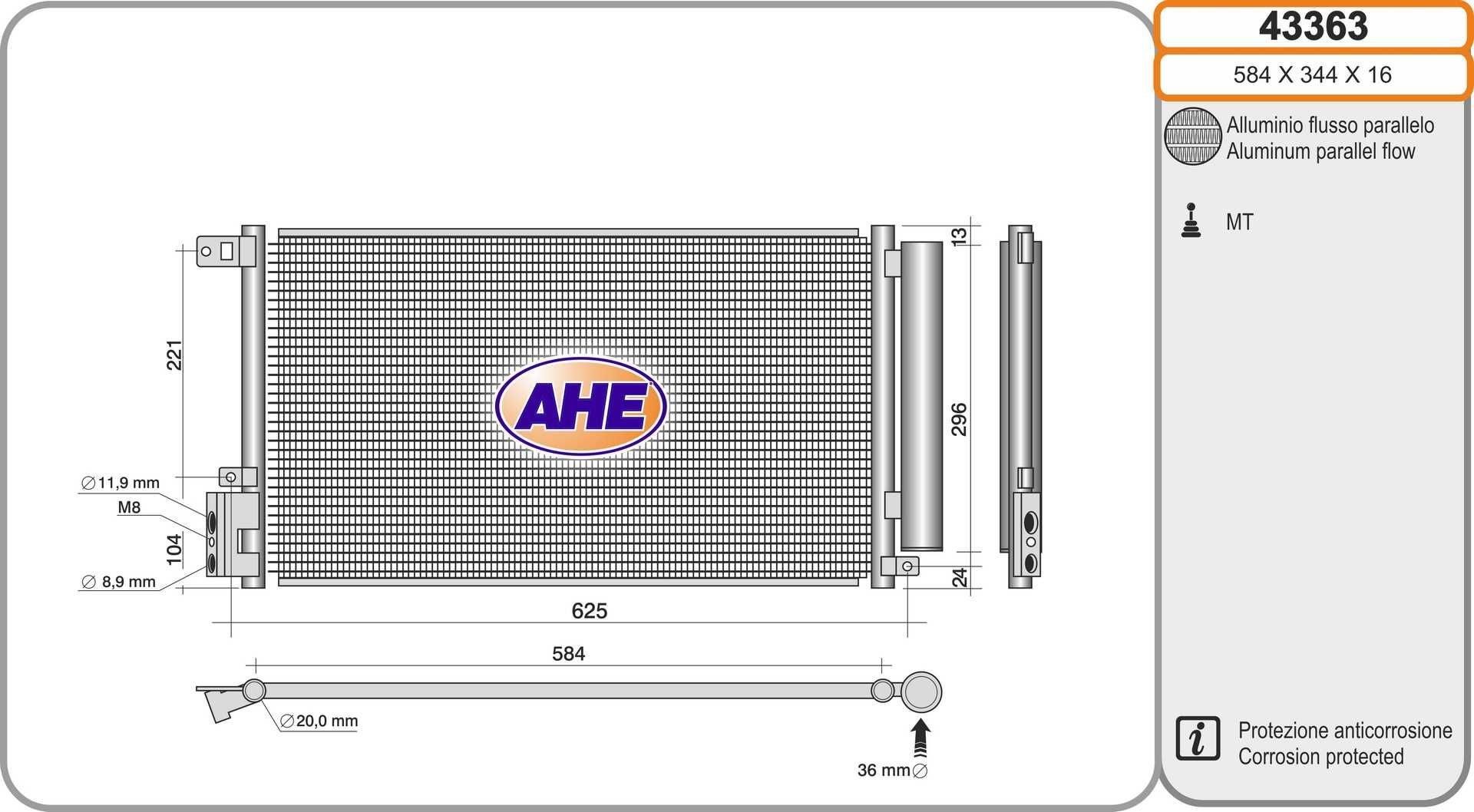 AHE Air conditioner condenser Opel Combo D Tour new 43363