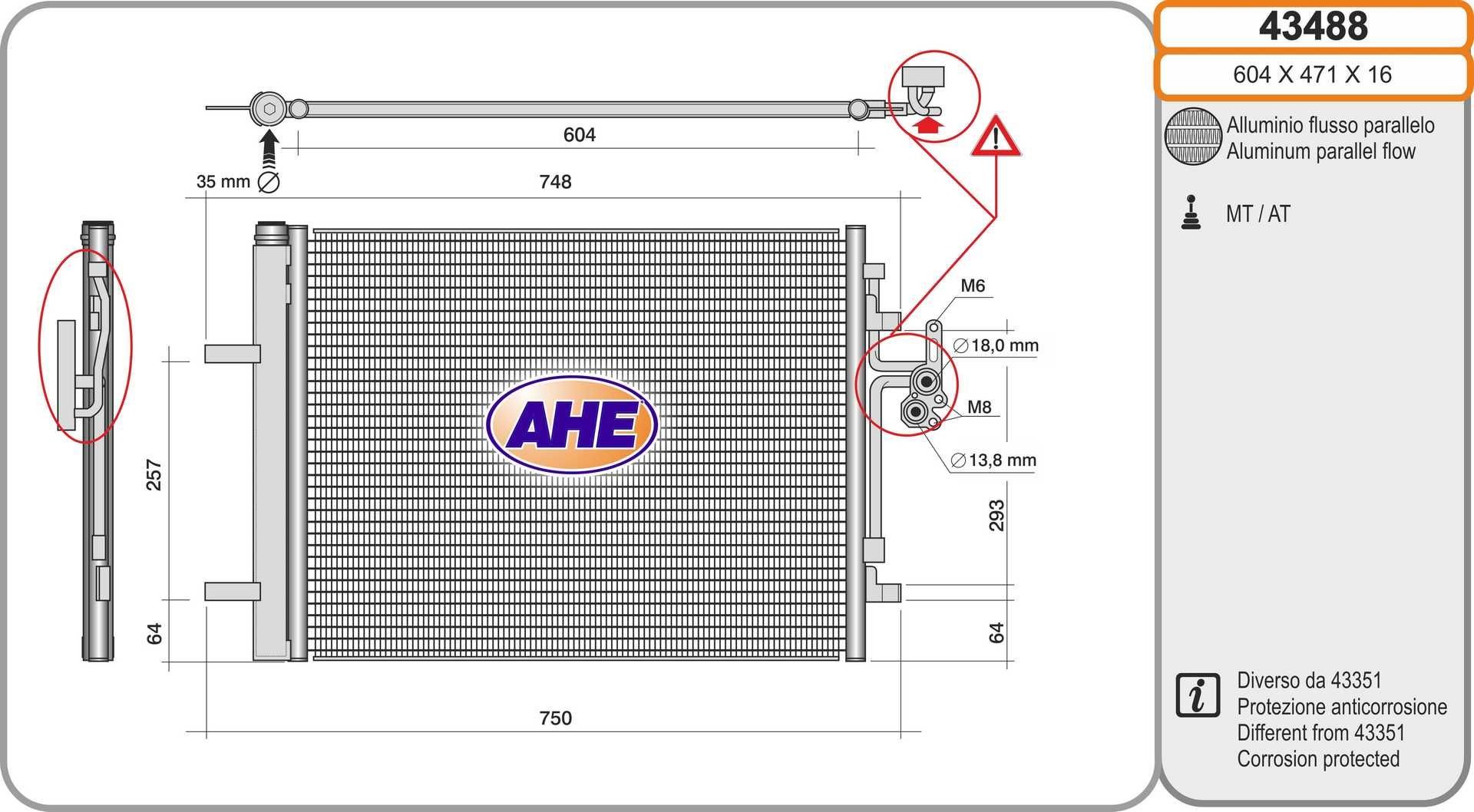 AHE 604mm Condenser, air conditioning 43488 buy