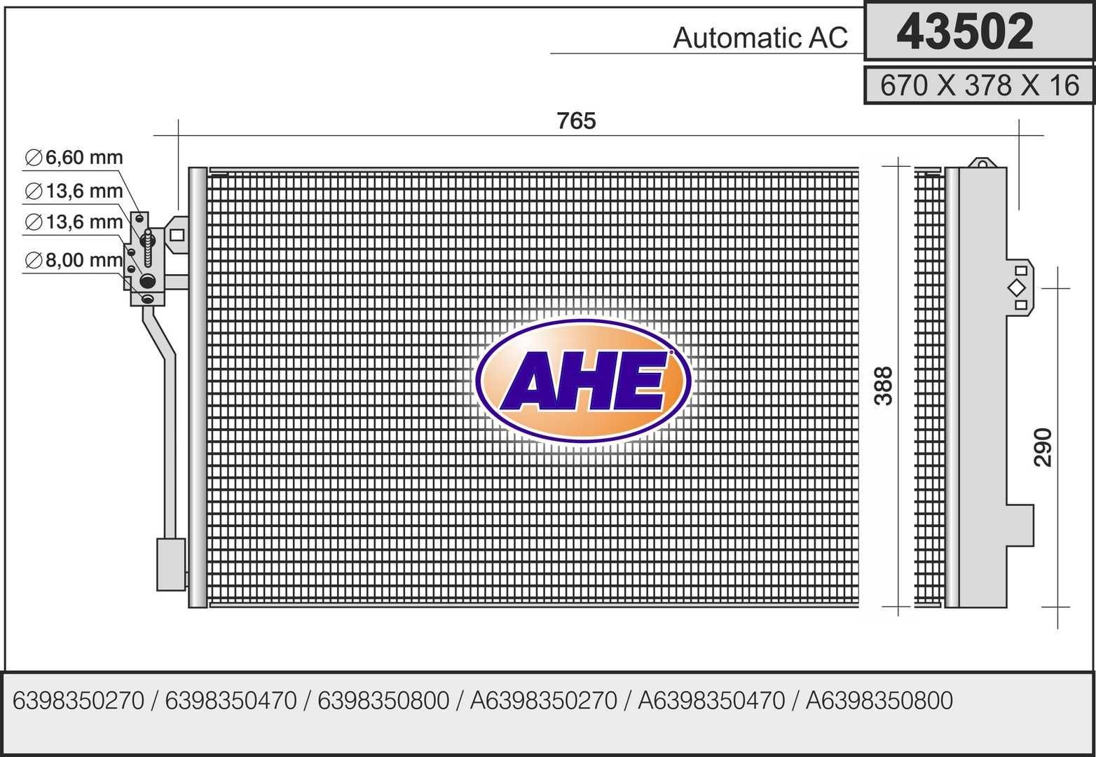 AHE 43502 Air conditioning condenser 6398350470