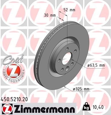 450.5210.20 ZIMMERMANN Brake rotors LAND ROVER 325x30mm, 6/5, 5x108, internally vented, Coated, High-carbon