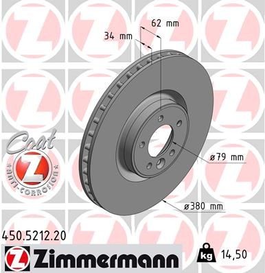 ZIMMERMANN COAT Z 450.5212.20 Brake disc 380x34mm, 6/5, 5x120, internally vented, Coated, High-carbon