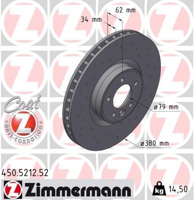 ZIMMERMANN SPORT COAT Z 450.5212.52 Brake disc 380x34mm, 6/5, 5x120, internally vented, Perforated, Coated, High-carbon