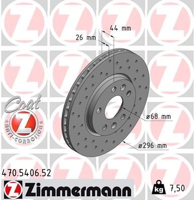 ZIMMERMANN SPORT COAT Z 296x26mm, 7/5, 5x114, internally vented, Perforated, Coated Ø: 296mm, Rim: 5-Hole, Brake Disc Thickness: 26mm Brake rotor 470.5406.52 buy