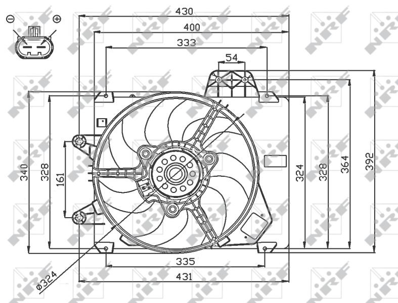 NRF 47750 Fan, radiator D1: 320 mm, 12V, 300W, with radiator fan shroud