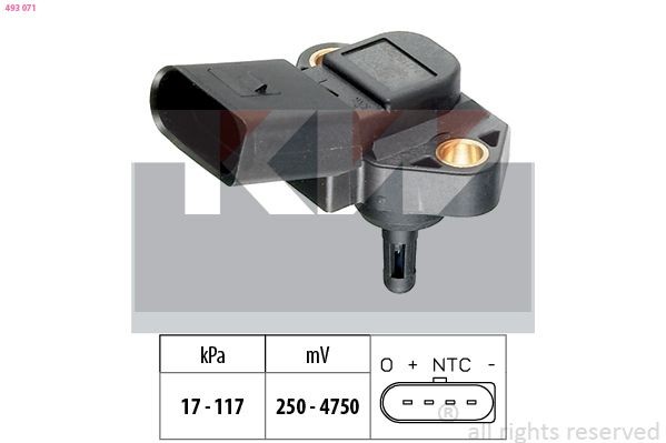 KW 493 071 Air Pressure Sensor, height adaptation Pressure from 17 kPa, Pressure to 117 kPa, Made in Italy - OE Equivalent